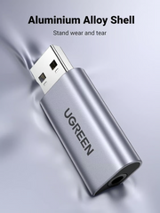 UGREEN 80864 USB External Sound Card – USB-A to 3.5mm Audio Jack, Aluminum