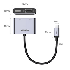UGREEN USB-C to HDMI + VGA Adapter with PD (Space Gray)