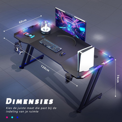 HLONONE Gaming Desk with LED, Carbon Fiber - White / 120cm*60cm