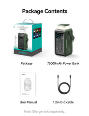 JOYROOM JR-PBF10 100W Super Large Capacity Power Bank With Retractable Light 75000mAh-Olive Green