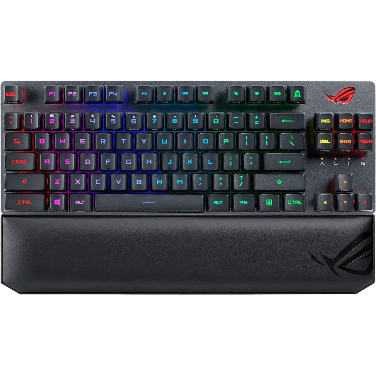 Asus X807 Rog Strix Scope Rx Tkl Optical Mechanical Wireless Deluxe, Rx Red Switch, 1000hz Usb Report Rate, Per Key Rgb Leds, Usb 2.0 / Bluetooth Arabic / Engllish , Black