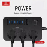 Earldom SC04 EU-Socket 3000W 6USB Ports 3 Power Socket 3.1A 200CM - CompuMe