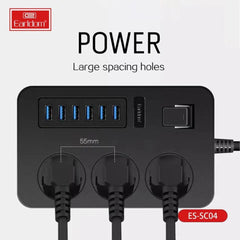 Earldom Sc04 Eu-socket 3000w 6usb Ports 3 Power Socket 3.1a 200cm