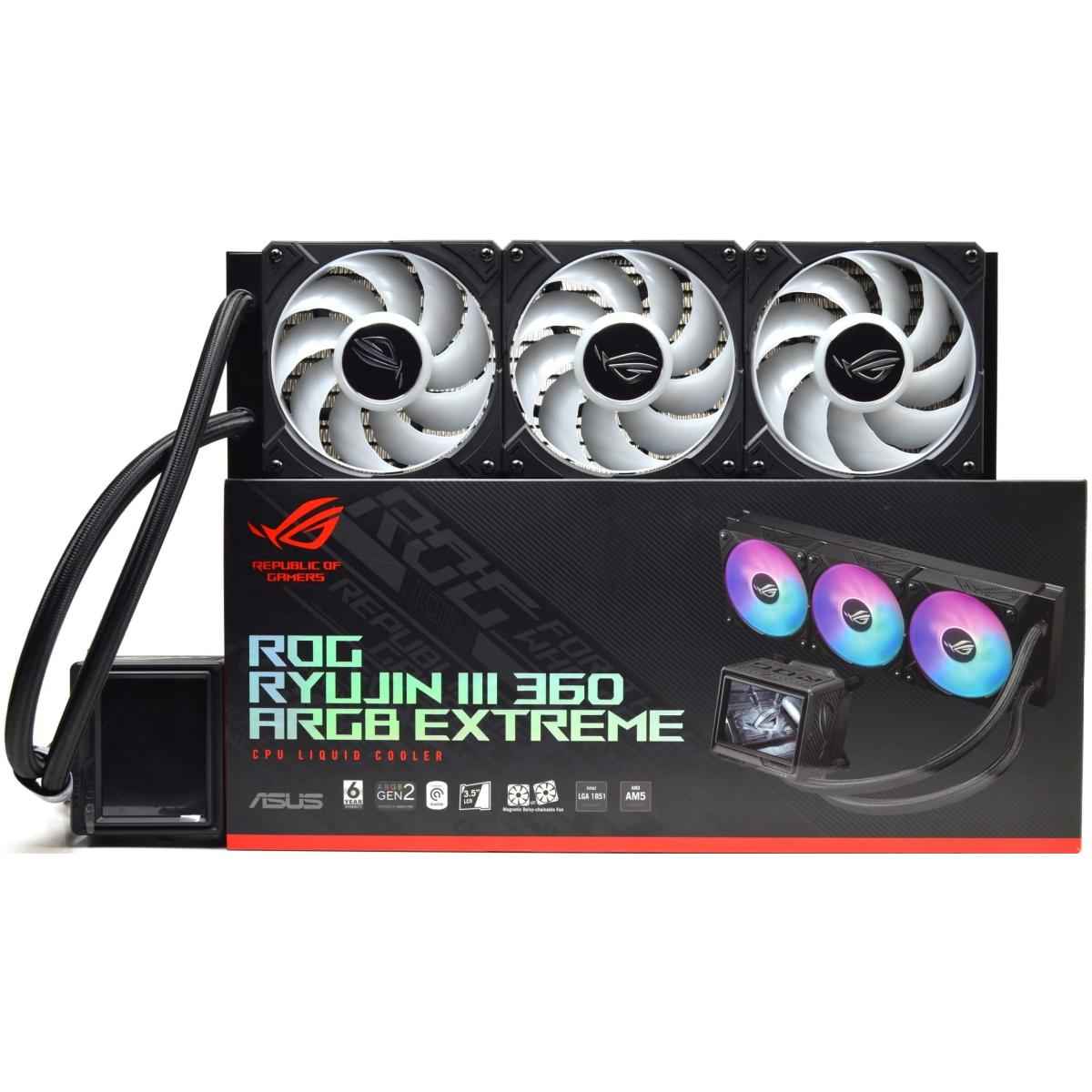 Asus Rog Ryuyjin Iii 360 Argb Extreme All In One Aio Cpu Liquid Cooler For Amd Ryzen & Intel , Asetek Gen8 V2 Pump; High Airflow & Static Pressure Magnetic Fans , Black