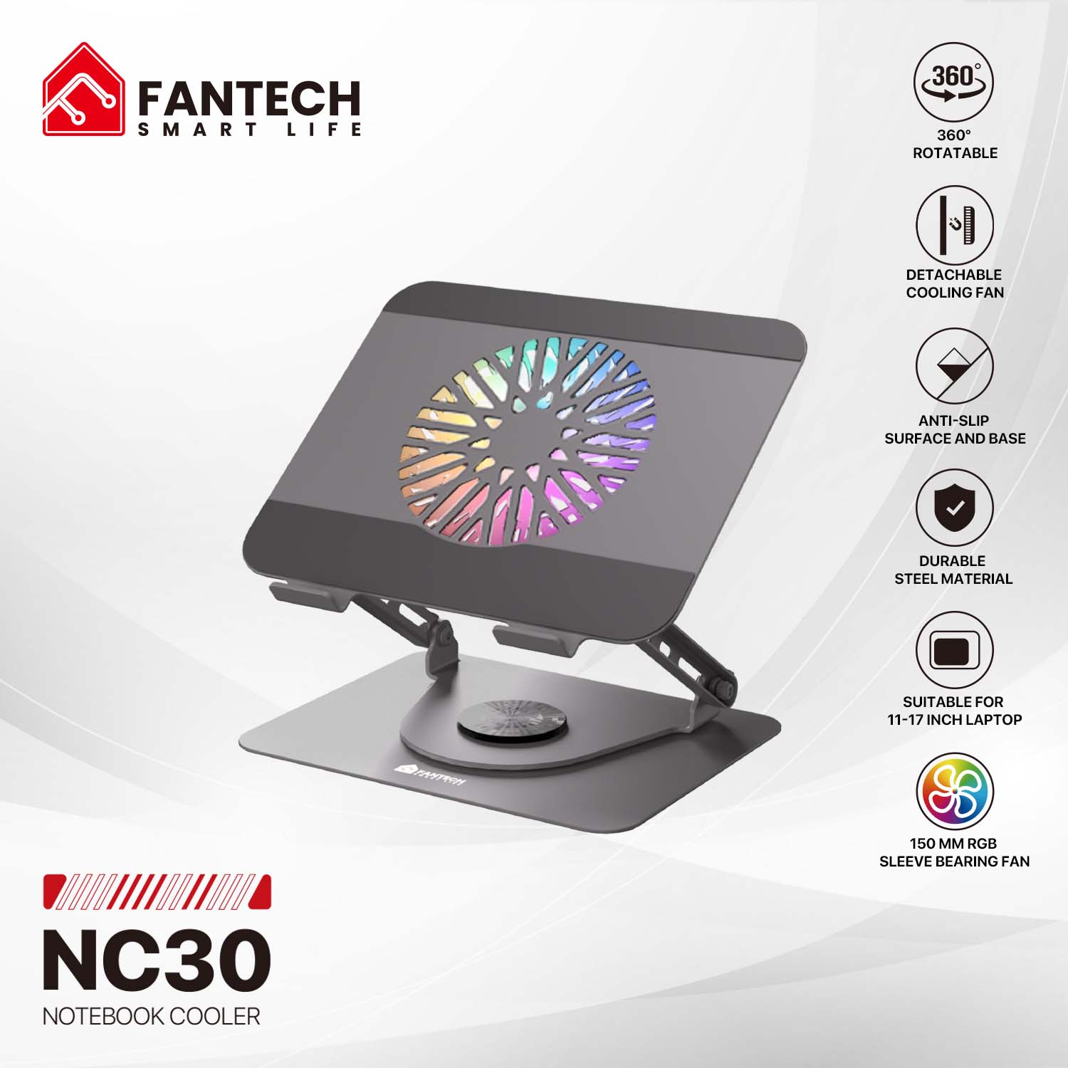 Fantech NS30 Notebook Stand And Cooling Fan RGB - CompuMe