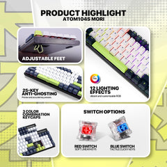 Fantech Atom104s Mk878s Mechanical Gaming Keyboard Mori Edition White