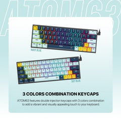 Fantech Mk874 V2 Atom 63 Hot Swappable Mechanical Keyboard Navy Blue