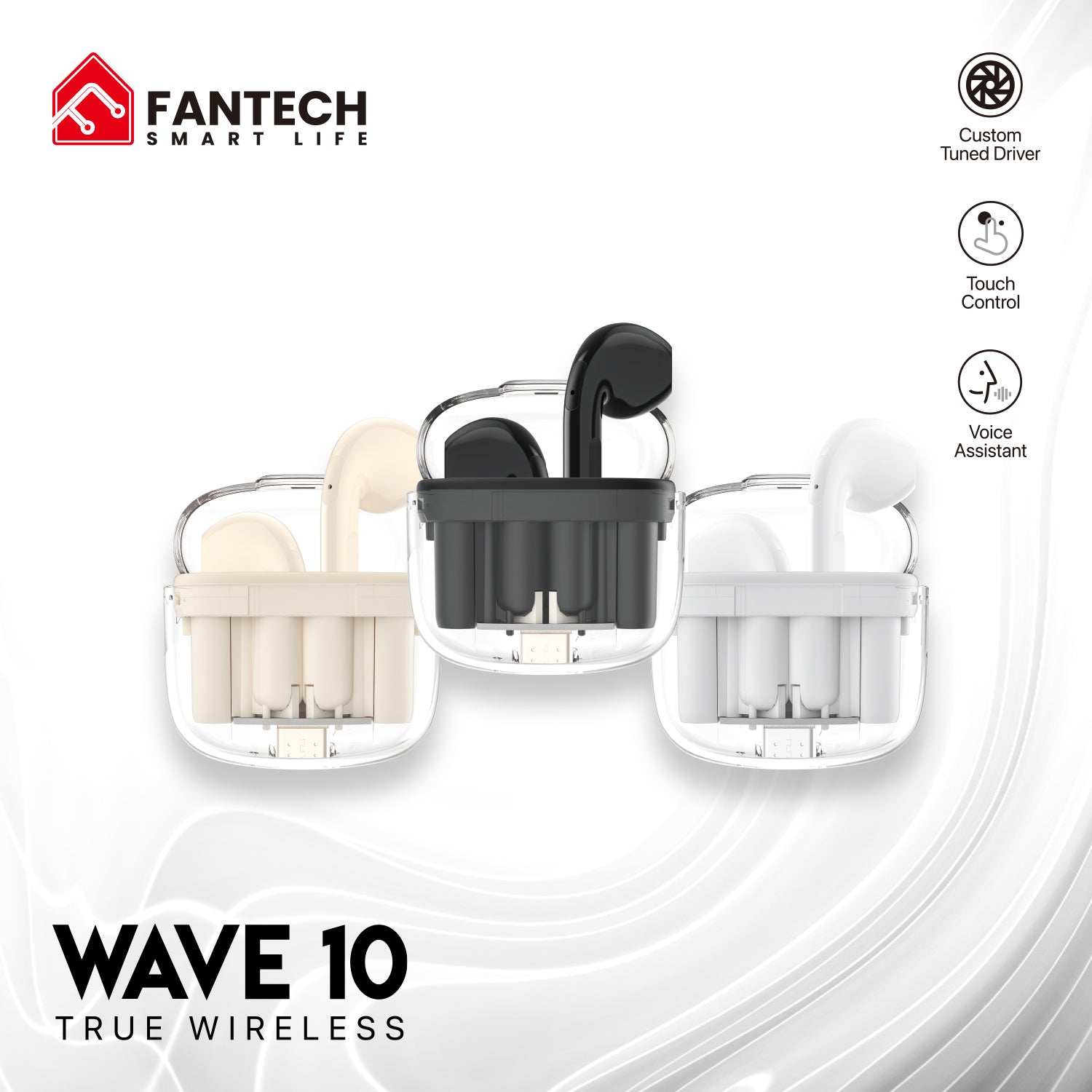 Fantech Tws Bluetooth Wireless Wave 10 TW10 Built - in Microphone with earphones