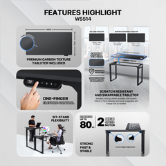 Fantech Workstation WS514 Adjustable Rising Gaming Desk, gaming chairs