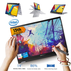 ASUS Vivobook S 14 Flip, 14" WUXGA FHD+ IPS, 13th Gen Intel Core i7-13700H, 16GB DDR4 RAM, 512GB M.2 PCIe NVMe, Intel® Iris® Xe Graphics, Silver Home & Light Use Laptop | TP3402VA-LZ537 |