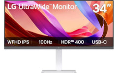 LG 34U530A-W 34" UltraWide Full HD IPS 100Hz HDR 400 AMD FreeSync USB Type-C & Full Adjustable Stand Tilt/Height/Swivel Stand, White