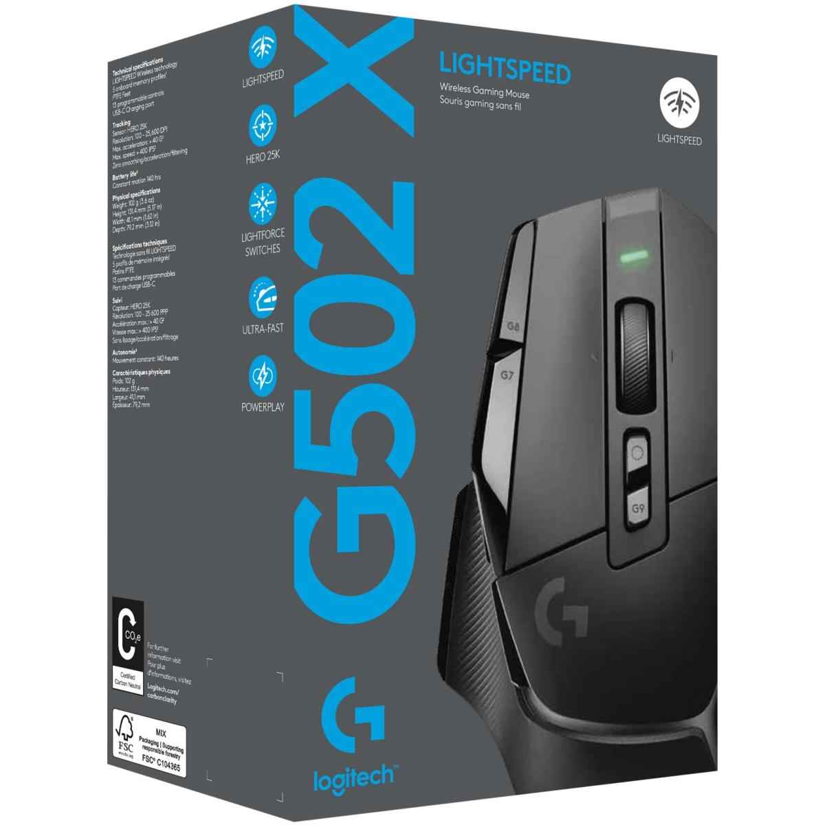 Logitech New G502 X Lightspeed Wireless Lightforce Hybrid Optical Mechanical Switches Hero 25k Sensor For Macos & Windows , Black