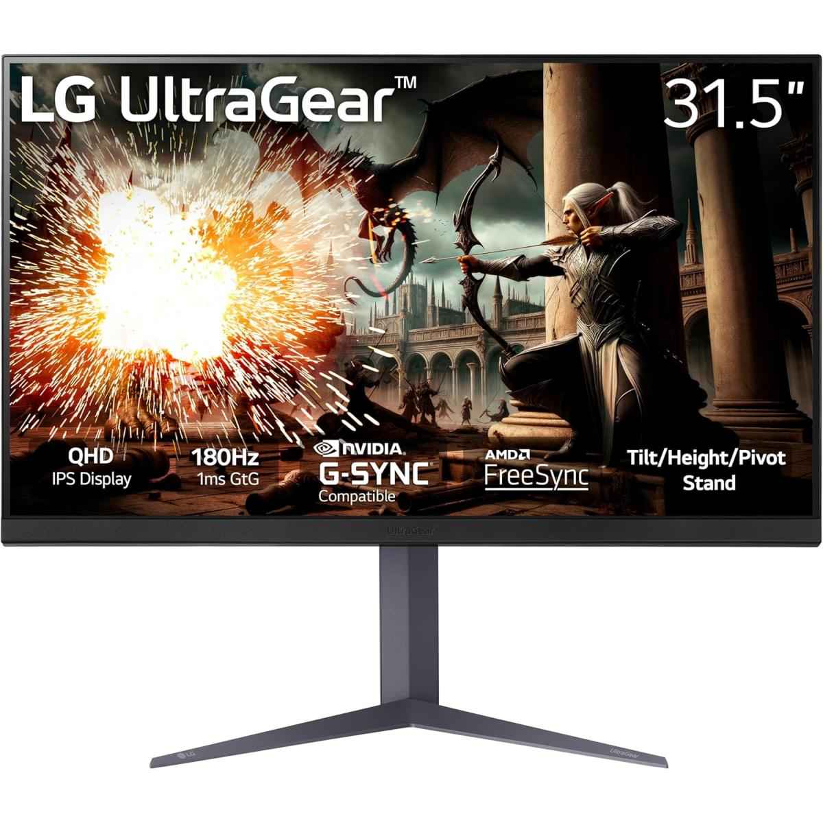Lg 32gs75q Ultragear 32" Ips 2k Qhd 180hz 1ms Hdr400 G Sync® Compatible Adjustable Stand W/2x Hdmi 1x Display Port Black