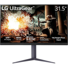 LG 32GS75Q UltraGear 32" IPS 2K QHD 180Hz 1ms HDR400 G-SYNC® Compatible Adjustable Stand w/2x HDMI 1x Display Port - Black