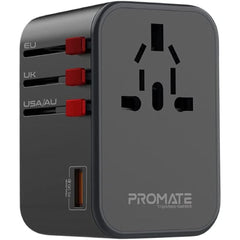Promate Gan65 Travel Charge Adapter With 1840w Ac Socket 65w Dual Usb C Power Delivery Ports 30w Qc 3.0 Port & 8a Surge Prote - CompuMe