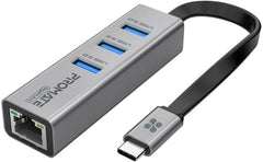 Promate Gigahub C Usb C To Ethernet Adapter Hub Aluminum Usb C Hub To 10/100/1000mbps Ethernet Port 5 Gbps Sync Charge 3x Usb 3.0 Ports