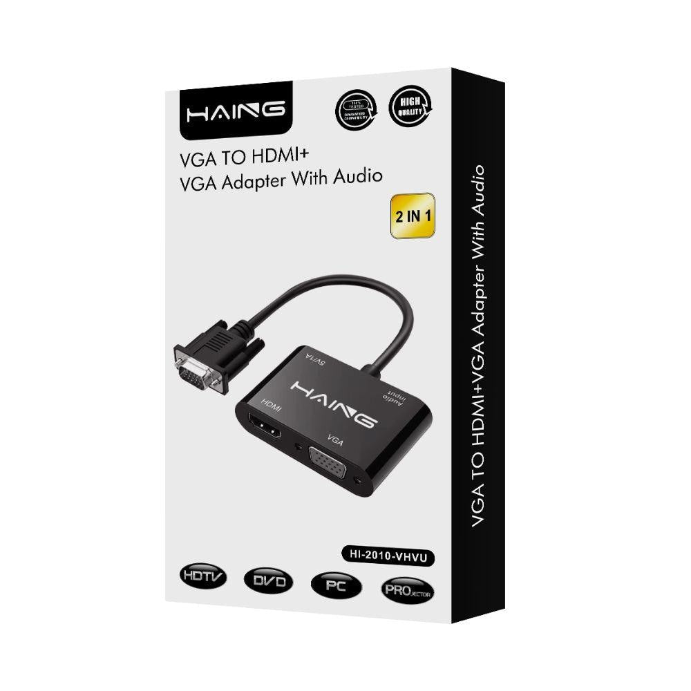 HAING VGA TO HDMI+ VGA Adapter With Audio - CompuMe
