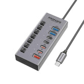 Promate Gegahub 10g 7 In 1 Usb C Multiport Hub, Dual Usb C And Usb A Ports With 10gbps Data Transfer, Fast Charging Usb C And Usb A Ports, 20w Usb C Pd Port, Individual Power Switch And Plug Play