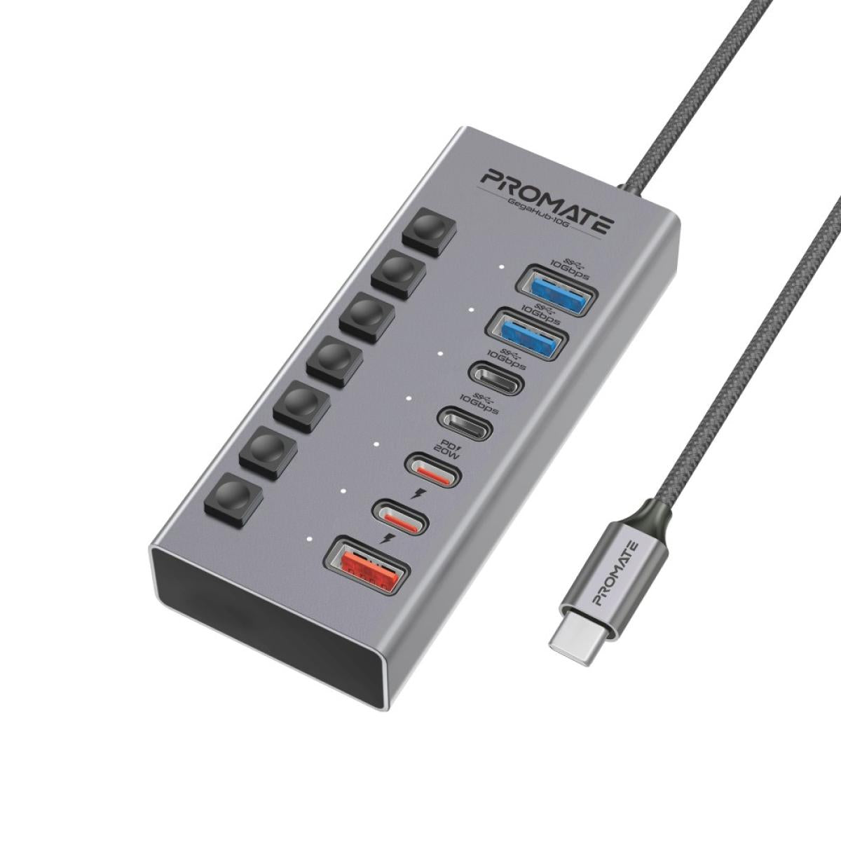 Promate Gegahub 10g 7 In 1 Usb C Multiport Hub, Dual Usb C And Usb A Ports With 10gbps Data Transfer, Fast Charging Usb C And Usb A Ports, 20w Usb C Pd Port, Individual Power Switch And Plug Play Promate Gegahub 10g 7 In 1 Usb C Multiport Hub, Dual Usb C And Usb A Ports With 10gbps Data Transfer, Fast Charging Usb C And Usb A Ports, 20w Usb C Pd Port, Individual Power Switch And Plug Play