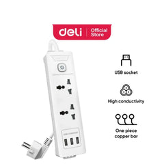 Deli ET407 Power Strip - 2 inputs, 3 USB 2M