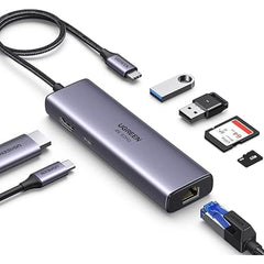 UGREEN 7-in-1 USB C Hub 4K HDMI Multiport Adapter with 1Gbps Ethernet, 100W PD Delivery, 2 USB 3.0, SD-TF Card Reader, USB C Dongle Compatible for MacBook and all Laptop -90568- - 90568 -