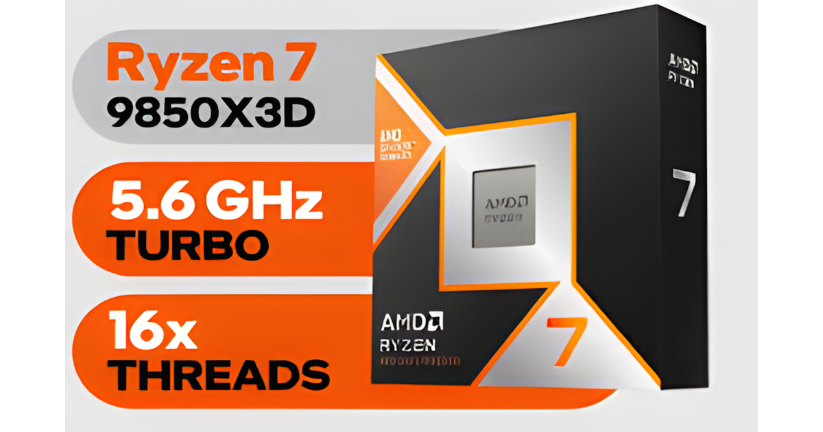 AMD RYZEN 7 9850X3D Up to 5.6GHz 8 Cores 16 threads 96MB Cache AM5 CPU Processor w/ 2nd Gen AMD 3D V-Cache
