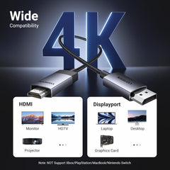 Ugreen 25491 Displayport 1.2 To Hdmi 2.0 4k 60hz Aluminum Braided Cable 3m