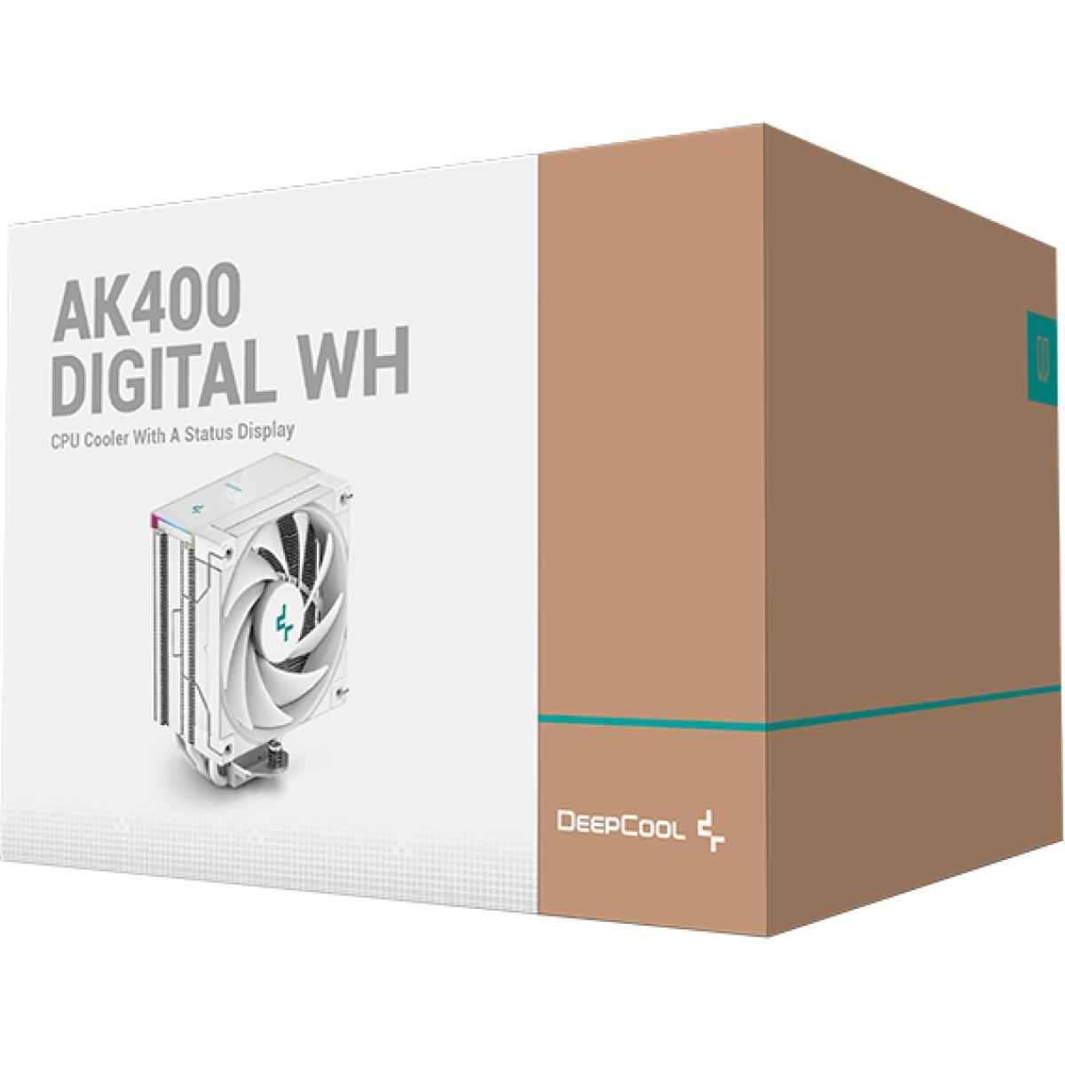 Deepcool Ak400 Digital 1850 Rpm Pwm Cpu Air Cooler 4 Heatpipes Chip Cooling Heatsink W/ W/ Argb Led Strip & Digital Screen Displays , White