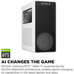 HP OMEN 16L TG03-0154 Gaming Desktop PC 14Gen Intel Core i5 10-Cores w/ Nvidia RTX 5060 TI 8GB DDR6 & Windows 11 - White