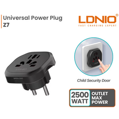 LDNIO Z7 Universal Travel Adapter with Power Strip | 4-in-1 International Plug Converter (UK, US, EU, AU) | 2500W Surge Protected Power Socket | Compa & Child-Safe