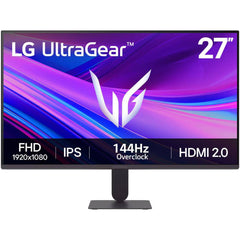 LG 27G411A Ultragear 27" Full HD IPS Gaming Monitor, 144Hz (O/C), 1ms MBR, NVIDIA G-Sync Compatible, AMD FreeSync, HDR10, HDMI, DisplayPort, Slim Stand, Black