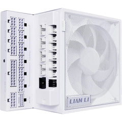 Lian Li Edge 1000W 80+ Gold Full Modular (Fan Hub Included) ATX 3.0 3.1-PCIE 5.1-L-Shape Design for Dual Chamber Case-120mm FDB Fan-Supports up to 4 USB Device - White
