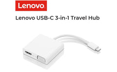 Lenovo Usb C 3 In 1 Travel Hub 4k Hdmi, Vga, Usb 3.0 Plug And Play , White