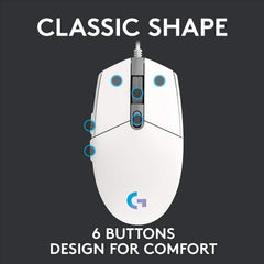 Logitech G102 Light Sync Gaming Mouse with Customizable Rgb Lighting, 6
