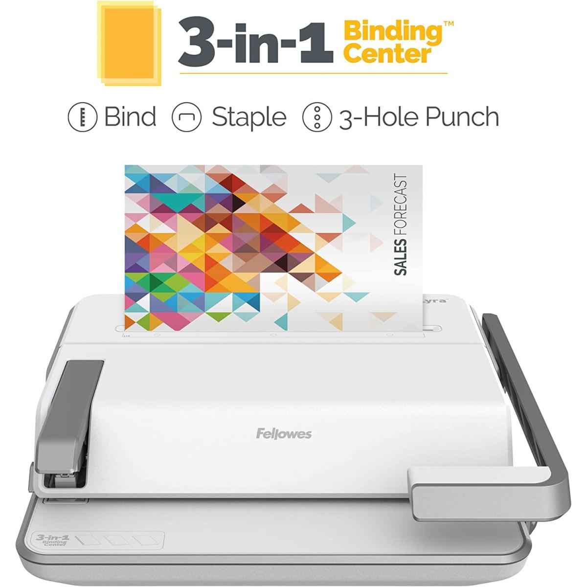 Fellowes Lyra 3 In 1 Binding Centre ( Comb Binder, Stapler & Hole Puncher ) White & Grey