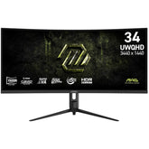 MSI MAG 342CQRF E20 34" UWQHD 4K Curved 1500R 200Hz ,0.5ms , sRGB 110% 1.07B Color HDR Ready AI Vision Less Blue Light Adaptive-Sync - Black