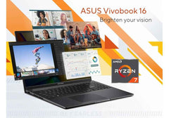 NEW Laptop ASUS Vivobook 16 | AMD Ryzen™ 7 7730U 4.5 GHz, 16GB DDR4 (Customized), 512GB SSD, 16-inch WUXGA (1920 x 1200) IPS-level Panel 300 nits