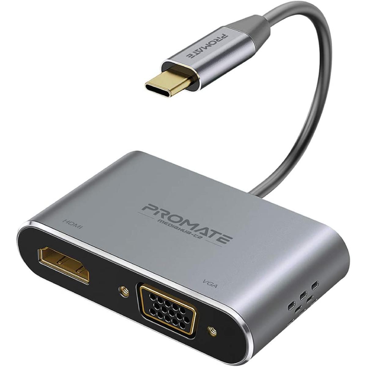 Promate Mediahub C2 Usb C To Vga & Hdmi Adapter Aluminium Hdmi Converter 4k & 1080 Vga Dual Screen Display Promate Mediahub C2 Usb C To Vga & Hdmi Adapter Aluminium Hdmi Converter 4k & 1080 Vga Dual Screen Display