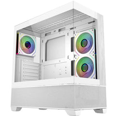 Cooler Master Elite 690 Wood (White) ATX ARGB Mid Tower Tempered Glass + Wood Panoramic Fish Tank Gaming Case w/ 3 x120mm ARGB Fan (Side Reverse) & Type-C | E690-WHNN-S00 |