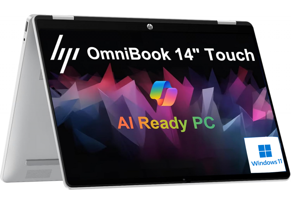 HP OmniBook 5 Flip 14 inch Laptop PC 14-fp0013dx Intel® Core™ 5 120U 5.0 GHz 8 GB LPDDR5-5200 512 GB PCIe® 14-inch diagonal, 2K (1920 x 1200) IPS Touch - Windows 11 Home