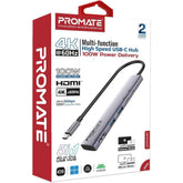 Promate Linkhub 5x Ucb C 5 In 1 Multiport Hub Features 2 Usb A Ports With 5gbps Speed, 1 Usb C Port With 100w Power Delivery, 480mbps Usb C Port, 4k@60hz Hdmi Port