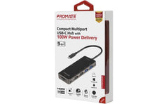 Promate Primehub Go 9 In 1 Usb Type C Adapter W/ 1000mbps Lan 100w Usb C Power Delivery 4k Hdmi 4 Usb Ports & Tf/sd Card Slot