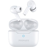 Promate Propods True Wireless In Ear Aive Noise Cancelling Bluetooth V5.3 W/ Mic 25h Playback Time & Charging Case White - CompuMe