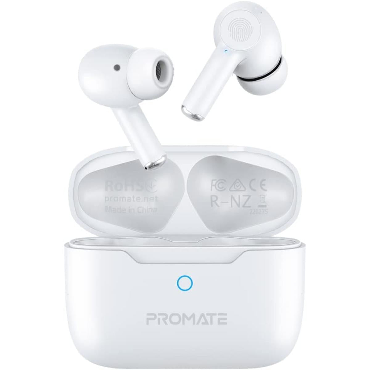 Promate Propods True Wireless In Ear Aive Noise Cancelling Bluetooth V5.3 W/ Mic 25h Playback Time & Charging Case White - CompuMe Promate Propods True Wireless In Ear Aive Noise Cancelling Bluetooth V5.3 W/ Mic 25h Playback Time & Charging Case White - CompuMe