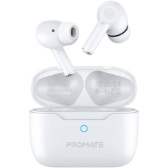 Promate Propods True Wireless In Ear Aive Noise Cancelling Bluetooth V5.3 W/ Mic 25h Playback Time & Charging Case White