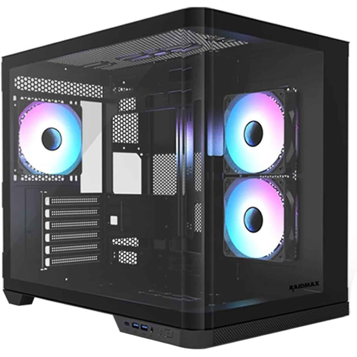 Raidmax Infinita Series I630rbf Curved Tempered Glass Dual Chamber Micro Atx 1 Side Tempered Glass Support Back Cone Design 3x 120mm Argb Fan Preinstalled Supports Up To 400mm Gpu & Usb C Black