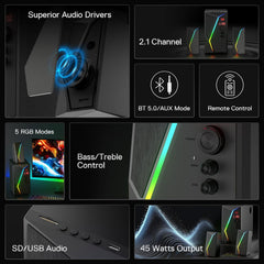 Redragon Gs520 Pro Computer Gaming Speakers with Subwoofer, 2.1 Channel Rgb