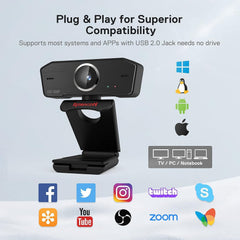 Redragon Gw800 1080p Pc Webcam with Built-in Dual Microphone, 360° Rotation -