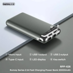 Remax Rpp - 626 20000mah Ruinay Series 2.1a Fast Charging Power Bank with power banks