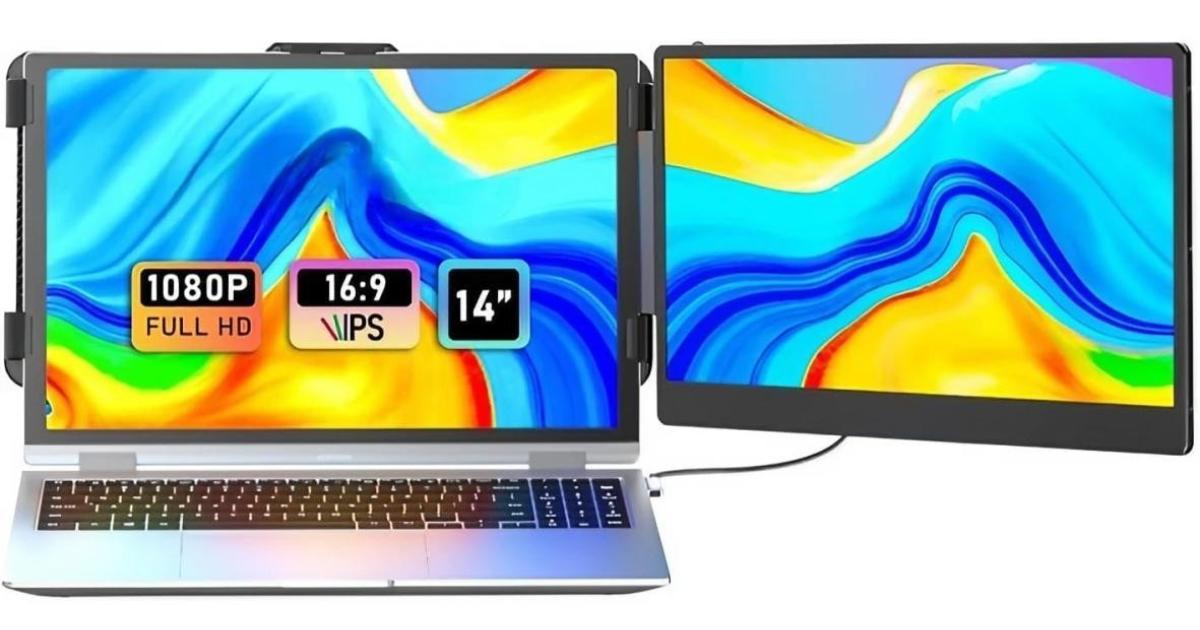 S1 Portable Laptop Screen Extender, 14" FHD 60Hz IPS Wide Viewing Angle , USB-C & HDMI , 72% NTSC, 300 cd/m², Plug & Play, 180° Rotation Angle w/ Speakers & Bag For Mac/Windows